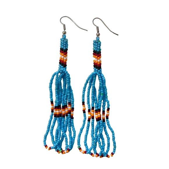 Bohemian Beaded Colorful Earrings Teal Red Orange White - Picture 1 of 1